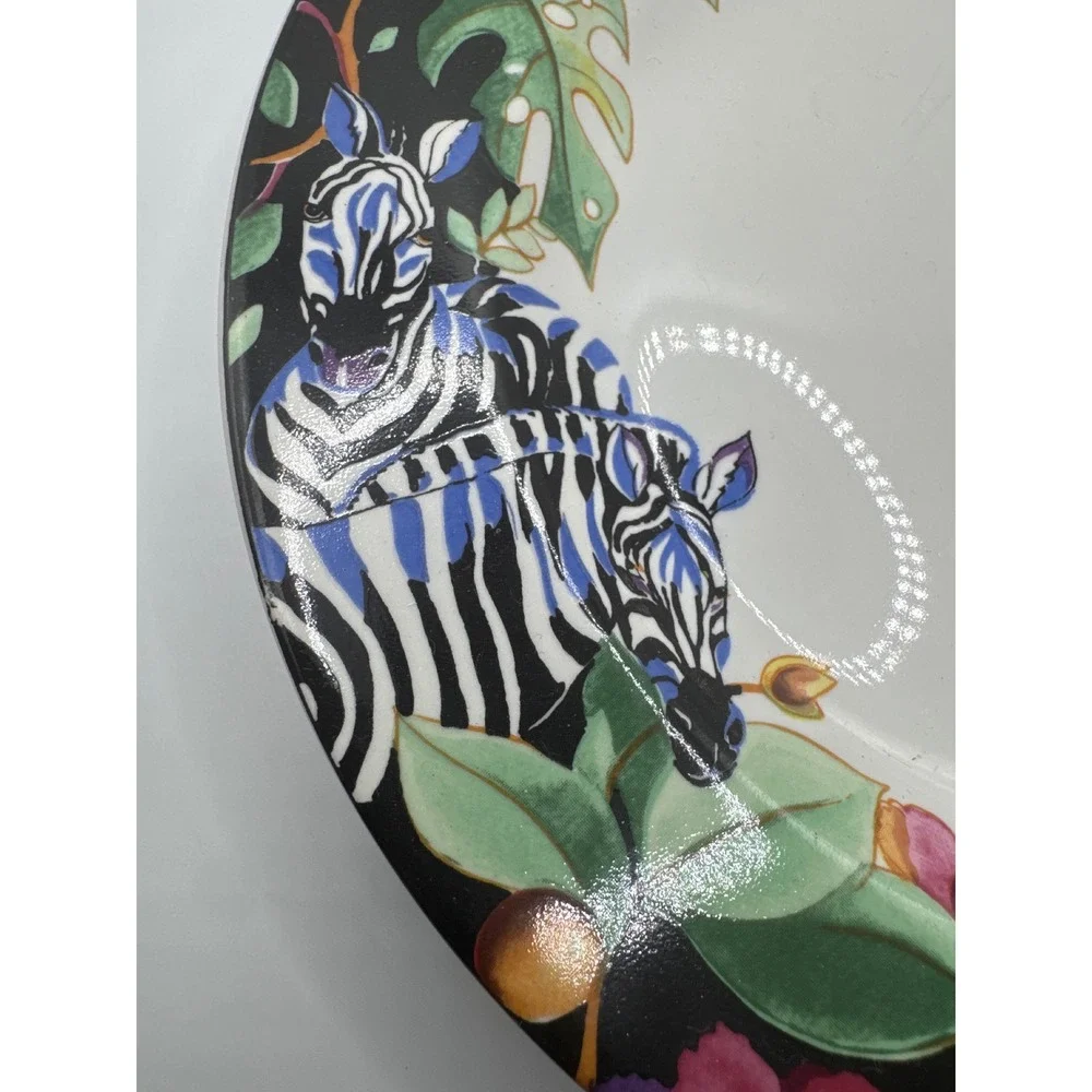 Vitromaster Rain Forest Sue Zipkin Stoneware Plates Set of 2 Leopard Zebra 1993